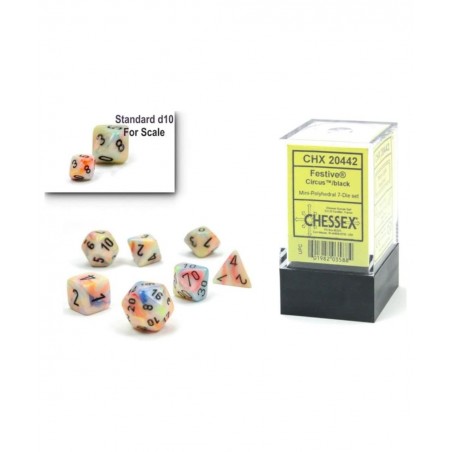 Dice Set – 10mm Festive Circus/Black Plastic Polyhedral Dice Set – Dungeons and Dragons D&D DND TTRPG Dice – Includes 7 Dice ...