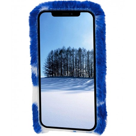 Plush Case for iPhone 12 Mini 5.4 Inch Cute Bling Pearl Diamond Double Love Heart Winter Warm Fluffy Handmade Fur Shell for G...