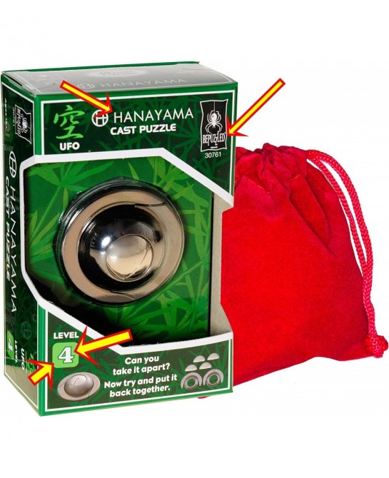 UFO Hanayama Brain Teaser Puzzle New 2019 Release Level 4 Difficulty Rating RED Velveteen Drawstring Pouch Bundled $32.54 Bra...