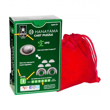 UFO Hanayama Brain Teaser Puzzle New 2019 Release Level 4 Difficulty Rating RED Velveteen Drawstring Pouch Bundled $32.54 Bra...