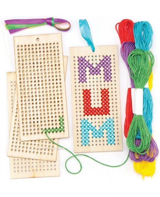 AR141 Wooden Bookmark Cross Stitch Kits - Pack of 4 Embroidery Set with Thread for Kids $16.66 Kids' Drawing & Writing Boards