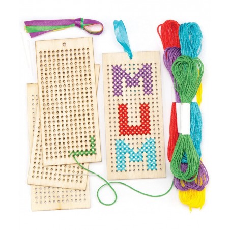 AR141 Wooden Bookmark Cross Stitch Kits - Pack of 4 Embroidery Set with Thread for Kids $16.66 Kids' Drawing & Writing Boards
