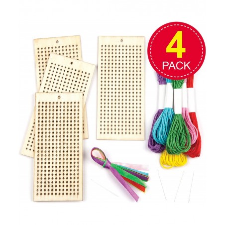 AR141 Wooden Bookmark Cross Stitch Kits - Pack of 4 Embroidery Set with Thread for Kids $16.66 Kids' Drawing & Writing Boards