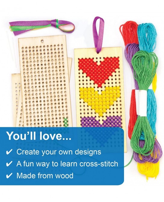 AR141 Wooden Bookmark Cross Stitch Kits - Pack of 4 Embroidery Set with Thread for Kids $16.66 Kids' Drawing & Writing Boards