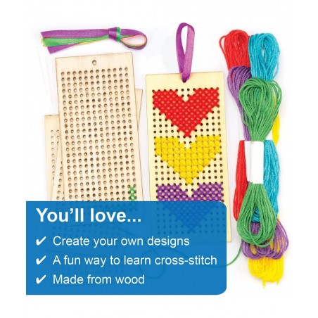 AR141 Wooden Bookmark Cross Stitch Kits - Pack of 4 Embroidery Set with Thread for Kids $16.66 Kids' Drawing & Writing Boards