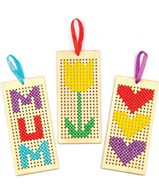 AR141 Wooden Bookmark Cross Stitch Kits - Pack of 4 Embroidery Set with Thread for Kids $16.66 Kids' Drawing & Writing Boards