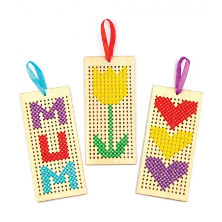 AR141 Wooden Bookmark Cross Stitch Kits - Pack of 4 Embroidery Set with Thread for Kids $16.66 Kids' Drawing & Writing Boards