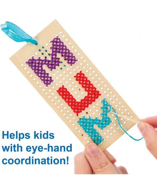 AR141 Wooden Bookmark Cross Stitch Kits - Pack of 4 Embroidery Set with Thread for Kids $16.66 Kids' Drawing & Writing Boards
