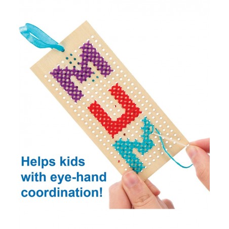AR141 Wooden Bookmark Cross Stitch Kits - Pack of 4 Embroidery Set with Thread for Kids $16.66 Kids' Drawing & Writing Boards