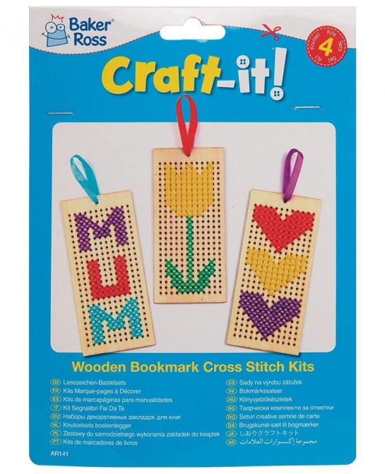 AR141 Wooden Bookmark Cross Stitch Kits - Pack of 4 Embroidery Set with Thread for Kids $16.66 Kids' Drawing & Writing Boards