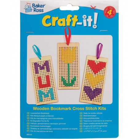 AR141 Wooden Bookmark Cross Stitch Kits - Pack of 4 Embroidery Set with Thread for Kids $16.66 Kids' Drawing & Writing Boards