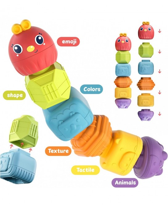 Montessori Toys for 1 Year Old 5 in 1 Baby Toys 6 to 12 Months Sensory Toys Shape Sorter Colorful Cube with 10 Pcs Sensory St...