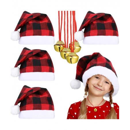 4 Pieces Christmas Santa Hat for Kids and 4 Pieces Christmas Bell Necklaces Ornaments for Merry Xmas Carnival Party $17.32 Ki...