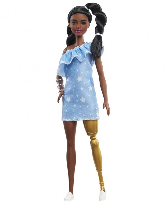 Fashionistas Doll 146 with 2 Twisted Braids & Prosthetic Leg Wearing Star-Print Dress White Shoes & Arm Bracelet Toy for Kids...