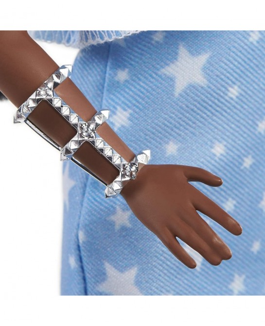 Fashionistas Doll 146 with 2 Twisted Braids & Prosthetic Leg Wearing Star-Print Dress White Shoes & Arm Bracelet Toy for Kids...