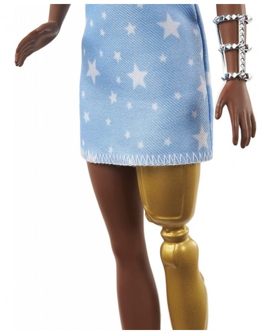 Fashionistas Doll 146 with 2 Twisted Braids & Prosthetic Leg Wearing Star-Print Dress White Shoes & Arm Bracelet Toy for Kids...