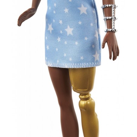 Fashionistas Doll 146 with 2 Twisted Braids & Prosthetic Leg Wearing Star-Print Dress White Shoes & Arm Bracelet Toy for Kids...