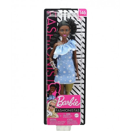Fashionistas Doll 146 with 2 Twisted Braids & Prosthetic Leg Wearing Star-Print Dress White Shoes & Arm Bracelet Toy for Kids...