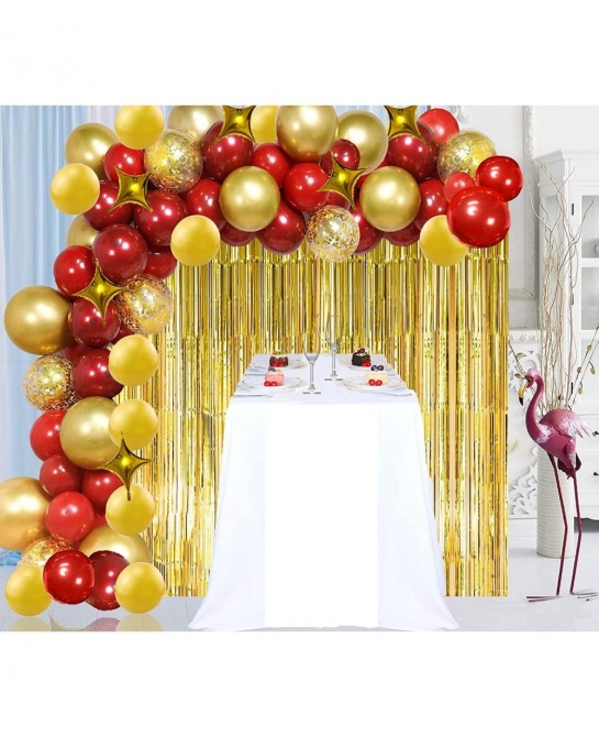 Red and Gold Balloon Garland Arch Kit with Ruby Red and Gold Balloon Star Balloon Confetti Balloons and Background Curtain fo...