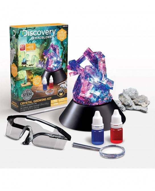 Discovery MINDBLOWN 14-Piece Lab Crystal Growing Kit Grow Spiky Colored Crystals Includes Mold Shapes and LED Light Display S...