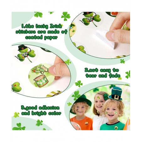 1000 Pieces St. Patrick's Day Roll Stickers Shamrock Party Decorations Irish Green Shamrock 1.5 Inch Stickers Round Colored S...