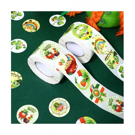 1000 Pieces St. Patrick's Day Roll Stickers Shamrock Party Decorations Irish Green Shamrock 1.5 Inch Stickers Round Colored S...