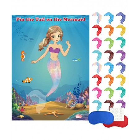 Mermaid Party Supplies Pin The Tail on The Mermaid Party Game with 24Pcs Tail Stickers for Mermaid Party Favors Kids Birthday...