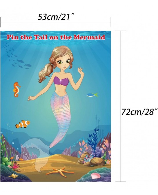 Mermaid Party Supplies Pin The Tail on The Mermaid Party Game with 24Pcs Tail Stickers for Mermaid Party Favors Kids Birthday...
