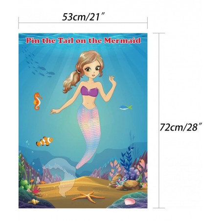 Mermaid Party Supplies Pin The Tail on The Mermaid Party Game with 24Pcs Tail Stickers for Mermaid Party Favors Kids Birthday...