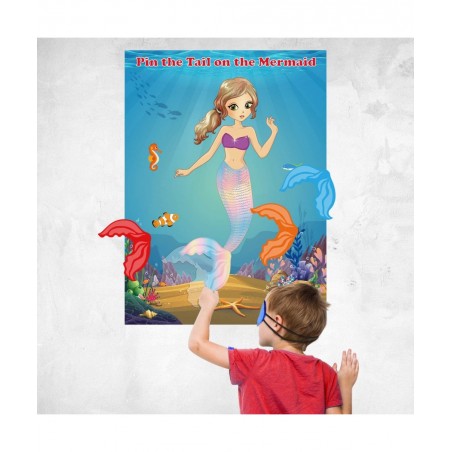 Mermaid Party Supplies Pin The Tail on The Mermaid Party Game with 24Pcs Tail Stickers for Mermaid Party Favors Kids Birthday...