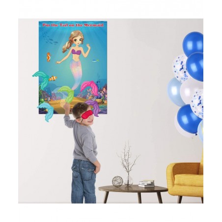 Mermaid Party Supplies Pin The Tail on The Mermaid Party Game with 24Pcs Tail Stickers for Mermaid Party Favors Kids Birthday...