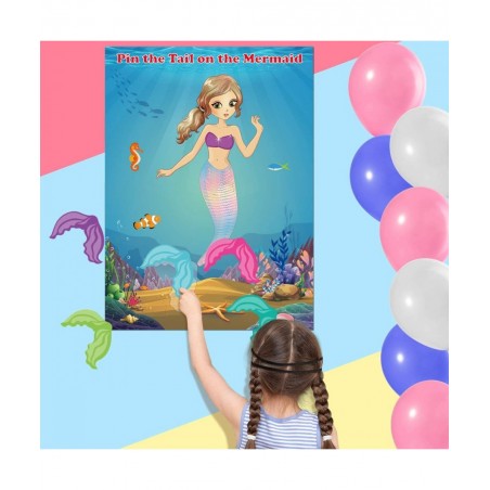 Mermaid Party Supplies Pin The Tail on The Mermaid Party Game with 24Pcs Tail Stickers for Mermaid Party Favors Kids Birthday...