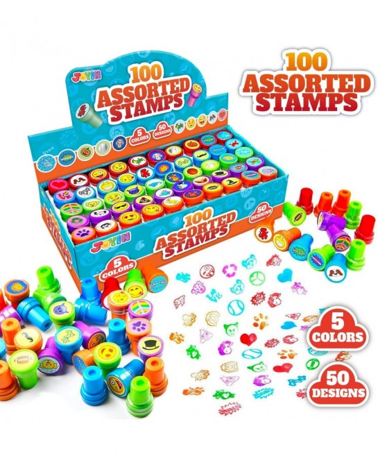 100PCS Assorted Stamps for Kids Self-Ink Stamps for Party Favor Teacher Stamps Kids Treasure Box Prize for Classroom Christma...
