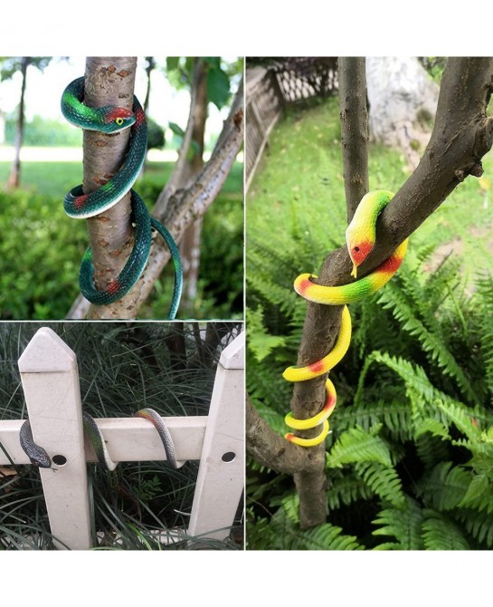 Rubber Snakes to Keep Birds Away 4 Pieces 27.5 Inch Realistic Rubber Snakes Plastic Fake Snakes Toy Snake for Garden Props to...