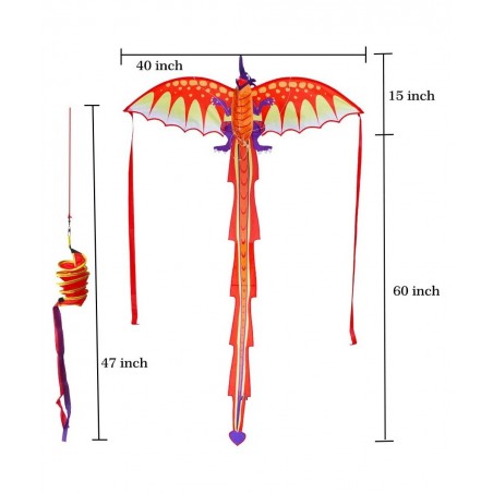 Dragon Kite for Kids 40x75 Inch Easy to Fly Kite Single Line Kites with Long Tail and Kite String $32.12 Kites & Wind Spinners