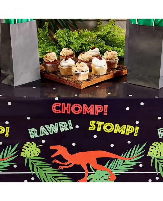 T-Rex Themed Plastic Tablecloth for Dinosaur Birthday Party (Black 54 x 108 in 3 Pack) $15.60 Kids' Party Tablecovers