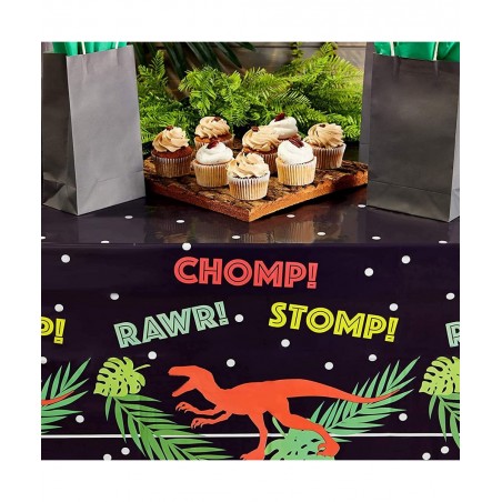 T-Rex Themed Plastic Tablecloth for Dinosaur Birthday Party (Black 54 x 108 in 3 Pack) $15.60 Kids' Party Tablecovers
