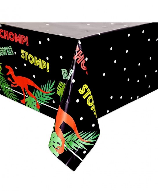T-Rex Themed Plastic Tablecloth for Dinosaur Birthday Party (Black 54 x 108 in 3 Pack) $15.60 Kids' Party Tablecovers
