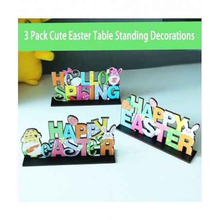 3 Pack Easter Wooden Centerpiece Table Decorations Spring Table Decor Signs Tabletopper Centerpiece Signs for Easter Home Off...