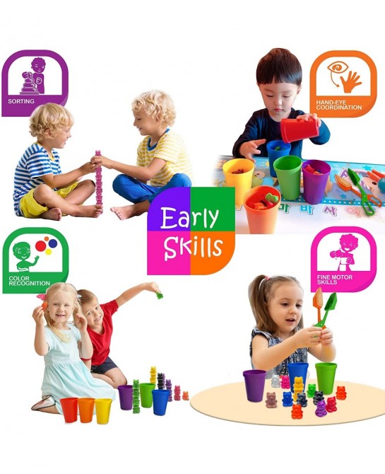 Rainbow Stacking Bears Toddler Toys. Tumbling Counting Toys with Matching Sorting Cups. Montessori STEM Therapy Preschool Act...