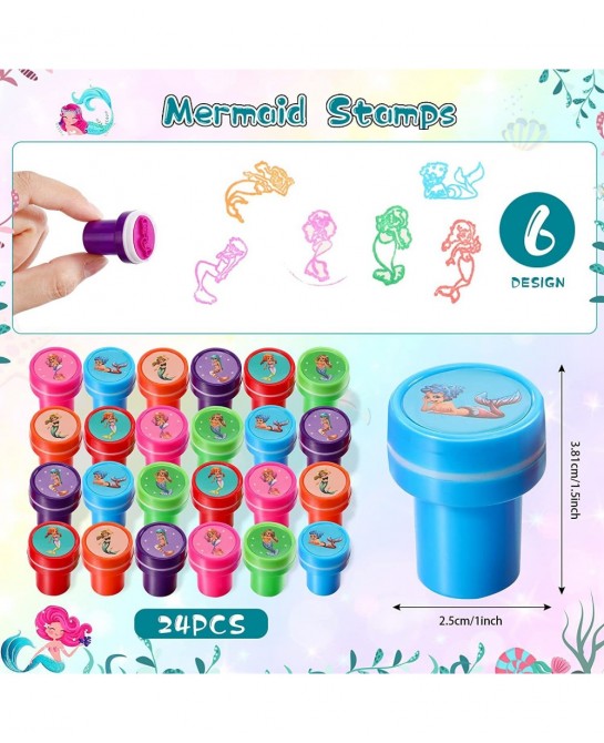120 Pieces Mermaid Party Favor Set Mermaid Party Goodie Bag Fillers Mermaid Silicone Bracelet Stamper Keychain Rings Temporar...
