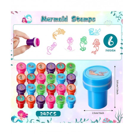 120 Pieces Mermaid Party Favor Set Mermaid Party Goodie Bag Fillers Mermaid Silicone Bracelet Stamper Keychain Rings Temporar...