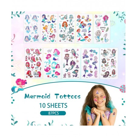 120 Pieces Mermaid Party Favor Set Mermaid Party Goodie Bag Fillers Mermaid Silicone Bracelet Stamper Keychain Rings Temporar...