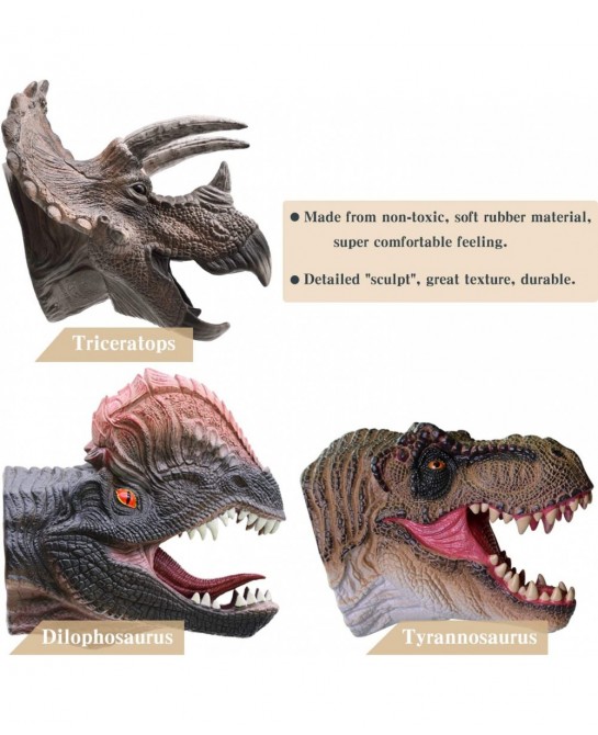 Dinosaur Hand Puppets Toy Realistic Soft Rubber T.Rex Triceratops Dilophosaurus Dinosaur Toys for Kids Boys Girls Dino Head G...