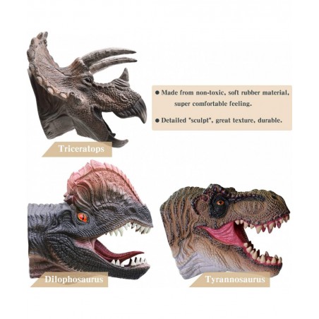 Dinosaur Hand Puppets Toy Realistic Soft Rubber T.Rex Triceratops Dilophosaurus Dinosaur Toys for Kids Boys Girls Dino Head G...