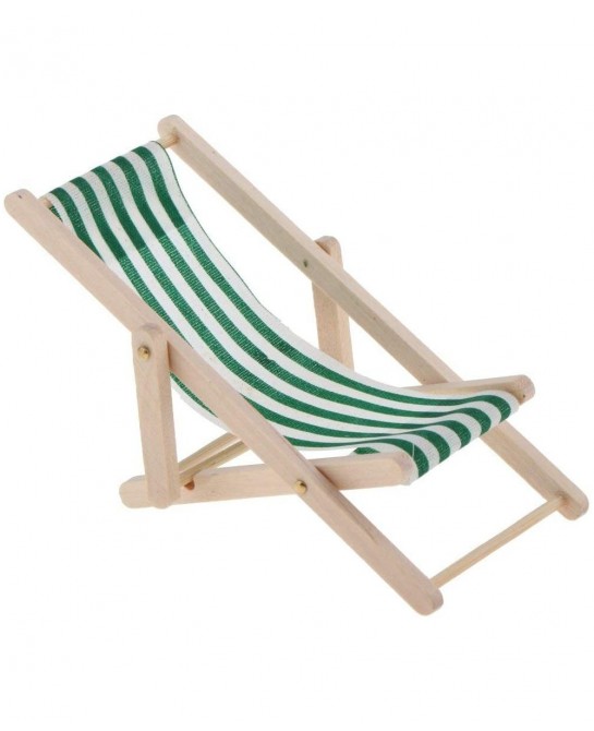 1:12 Scale Wooden Lounge Chair Miniature Dollhouse Foldable Wooden Beach Chair Chaise Longue Toys Dolls House Furniture Acces...