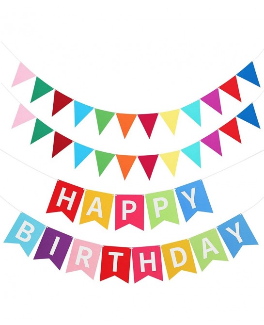 Happy Birthday Banner Colorful Happy Birthday Bunting Garland 2 Felt Fabric Pennant Banners Happy Birthday Party Decorations ...