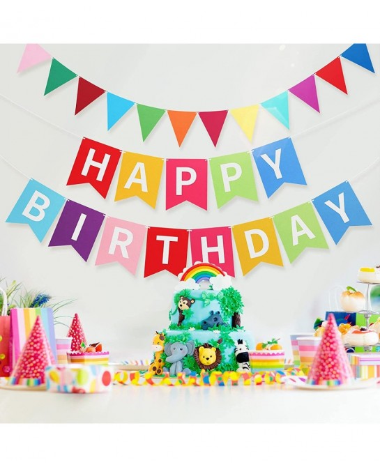 Happy Birthday Banner Colorful Happy Birthday Bunting Garland 2 Felt Fabric Pennant Banners Happy Birthday Party Decorations ...