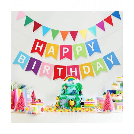 Happy Birthday Banner Colorful Happy Birthday Bunting Garland 2 Felt Fabric Pennant Banners Happy Birthday Party Decorations ...