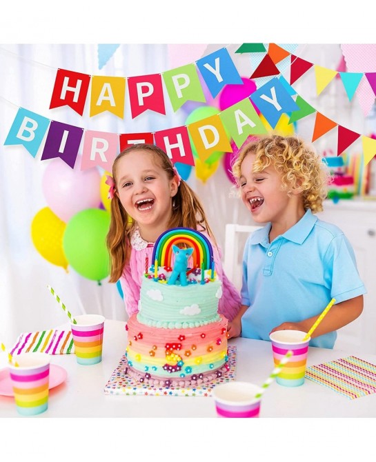 Happy Birthday Banner Colorful Happy Birthday Bunting Garland 2 Felt Fabric Pennant Banners Happy Birthday Party Decorations ...
